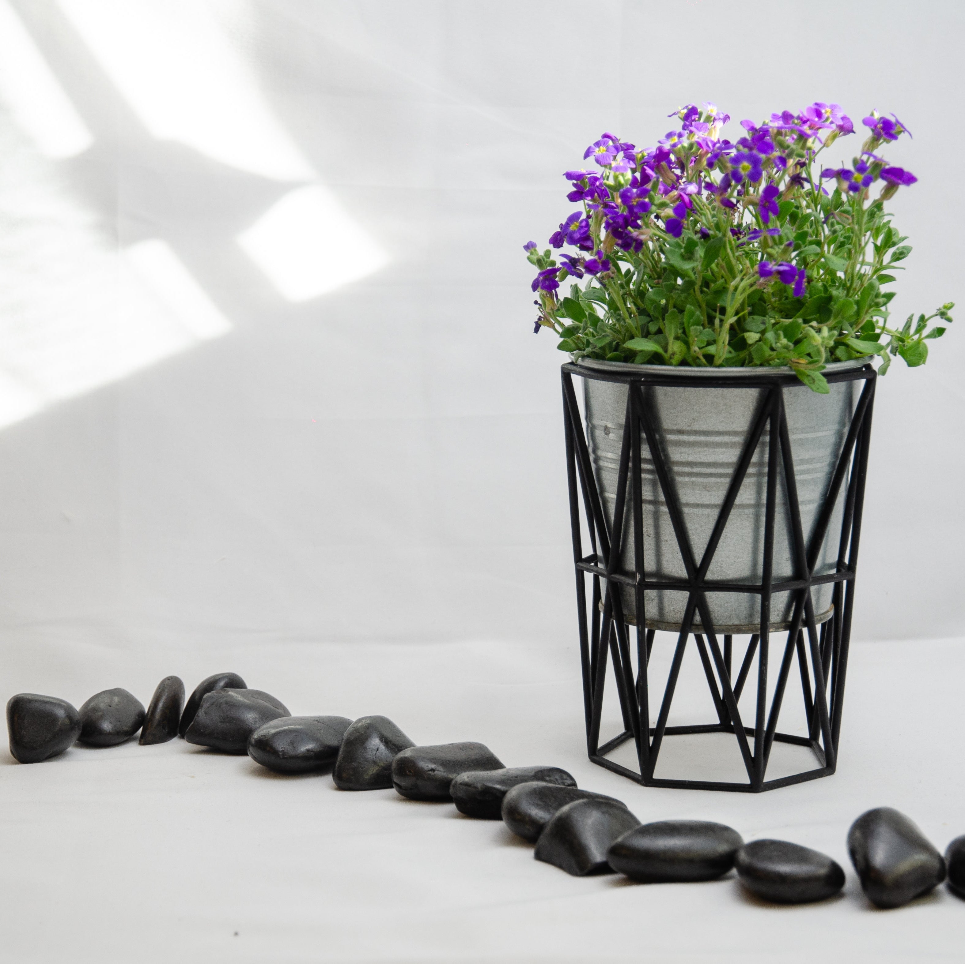 Upright Geometric Wire Vase Cage – Black Design for 10cm Pots & Wedding Table Decor-0