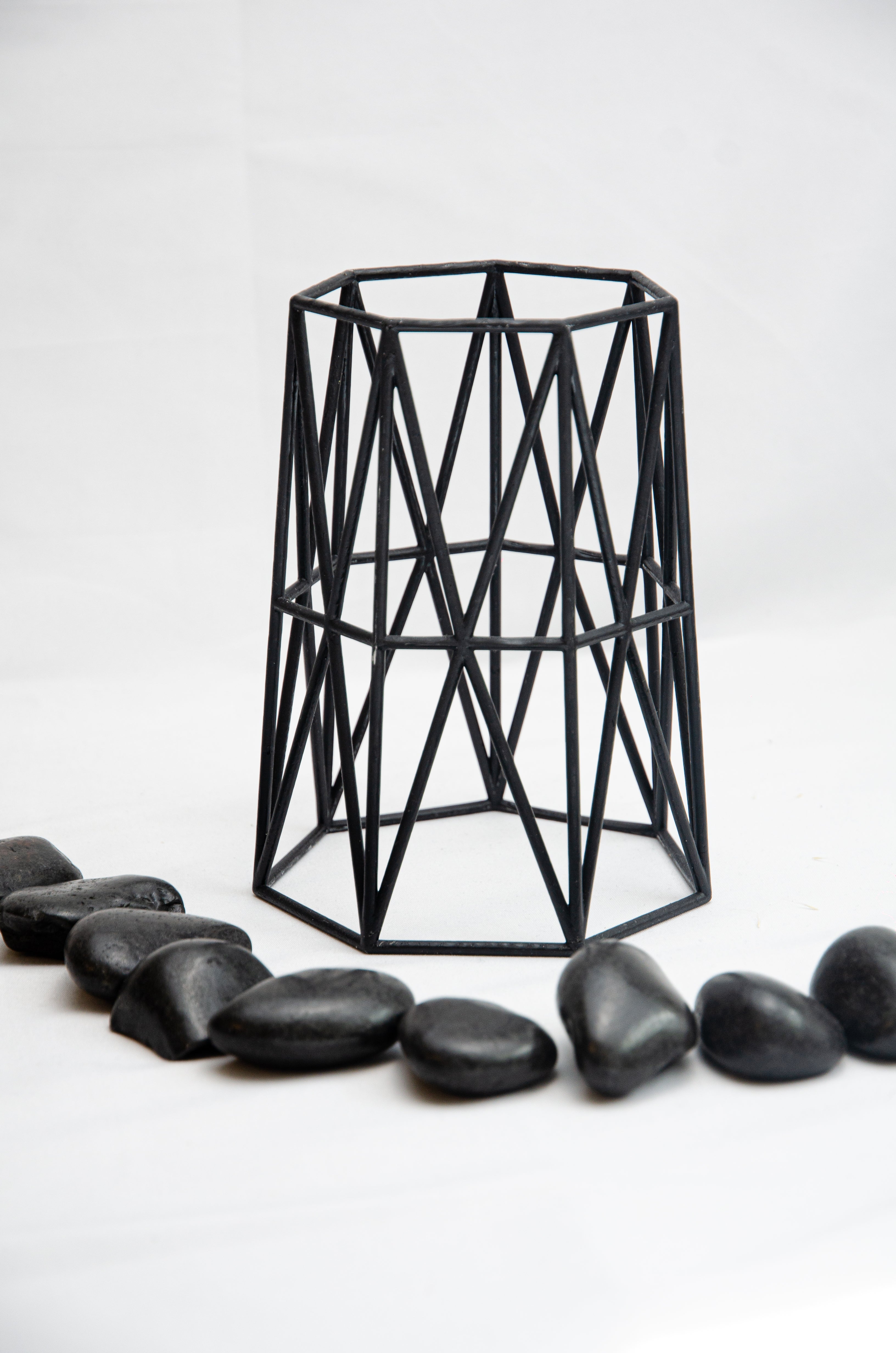 Upright Geometric Wire Vase Cage – Black Design for 10cm Pots & Wedding Table Decor-5